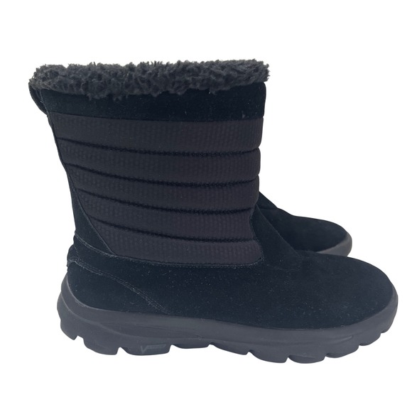 Skechers Shoes - Skechers GoWalk Move Boots Womens 6.5 Black Suede Pull On Faux Fur Chugga 13695